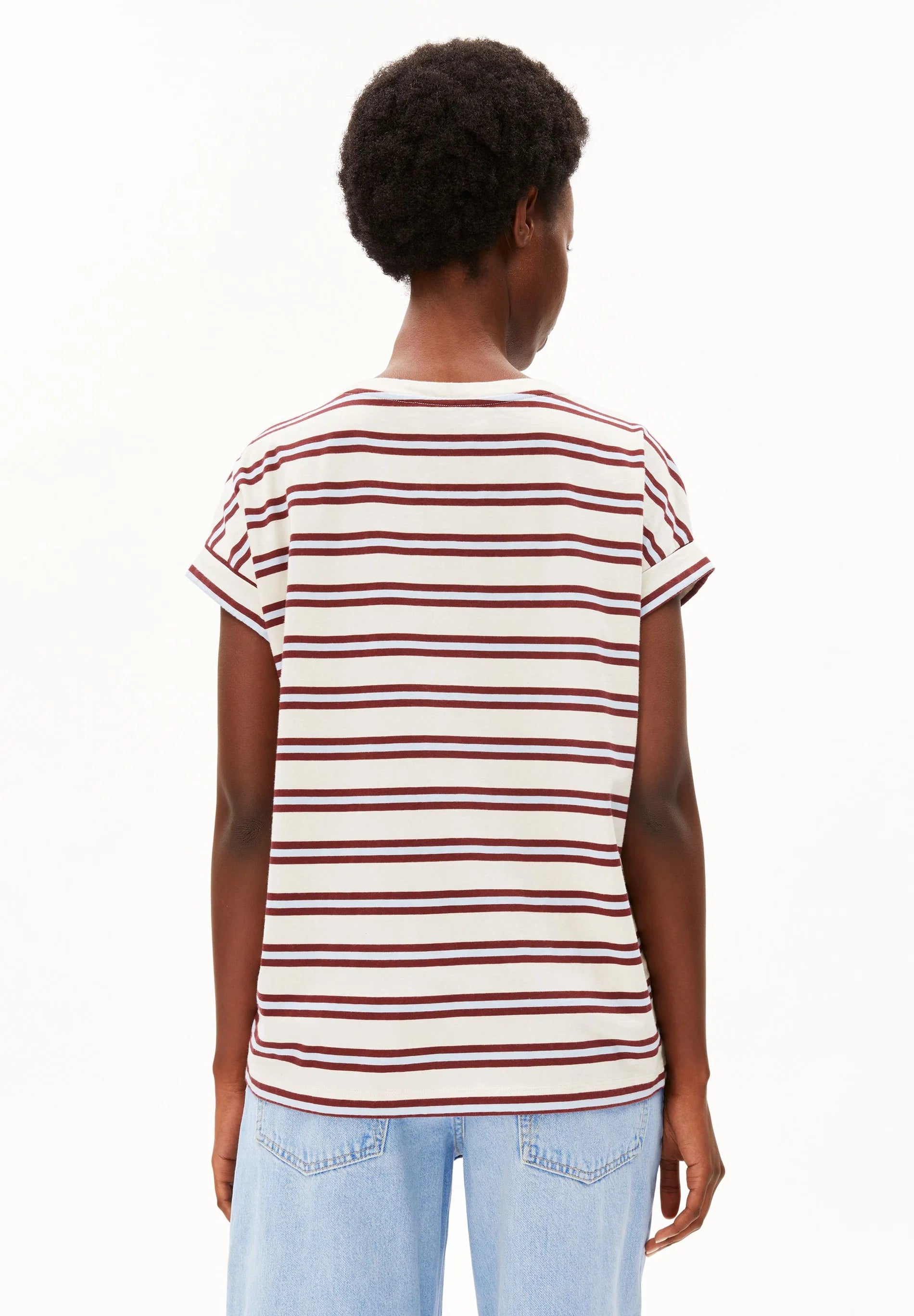 ArmedAngels - Idaara Stripe T-Shirt in Velvet Red/Soft Blue