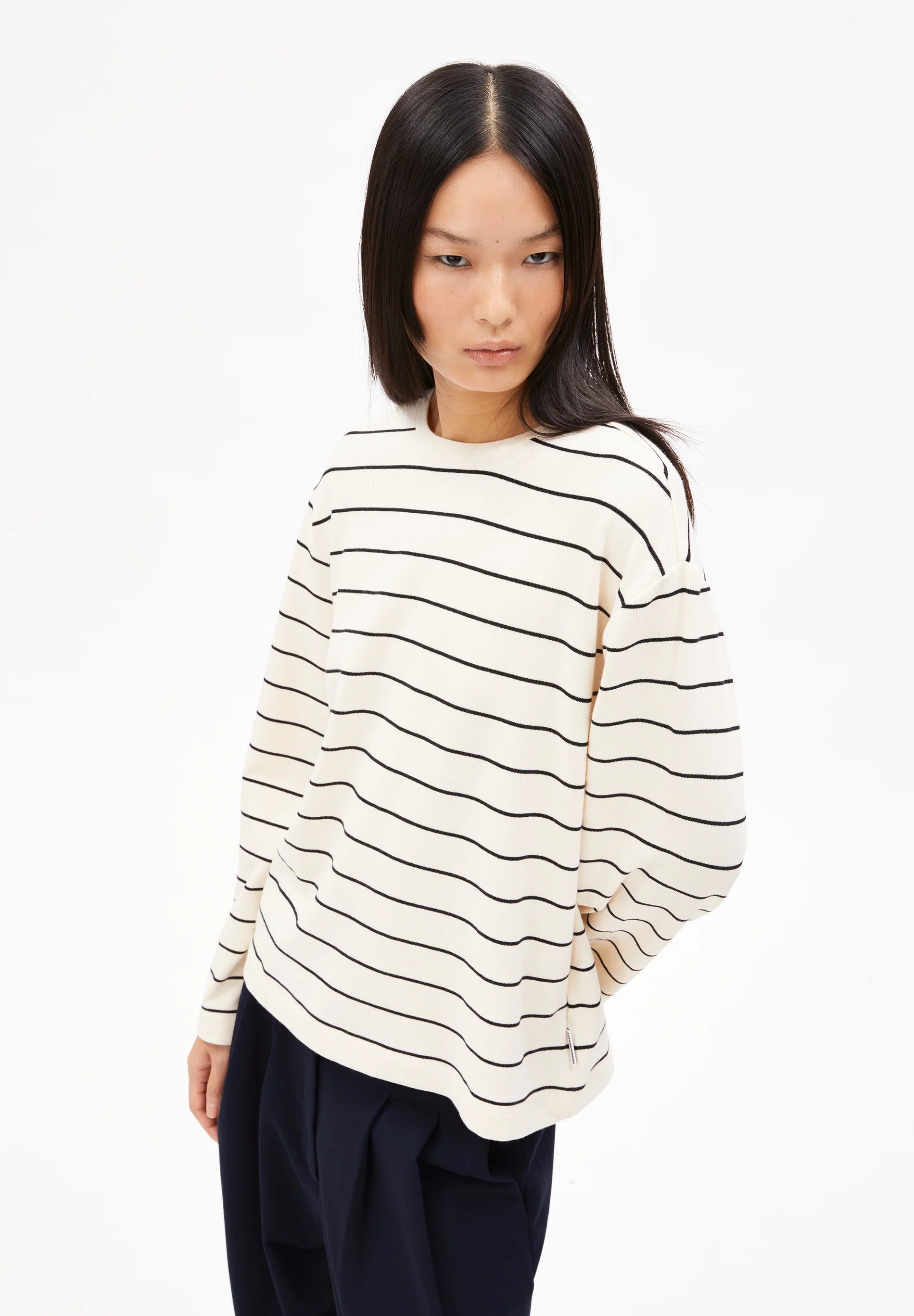 ArmedAngels - Marynaa Fine Stripe Long Sleeve Shirt in Oatmilk/Black