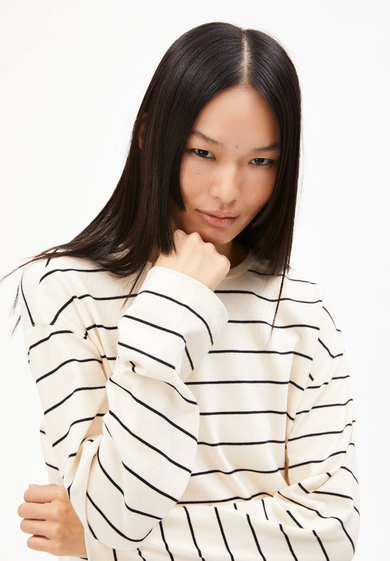 ArmedAngels - Marynaa Fine Stripe Long Sleeve Shirt in Oatmilk/Black