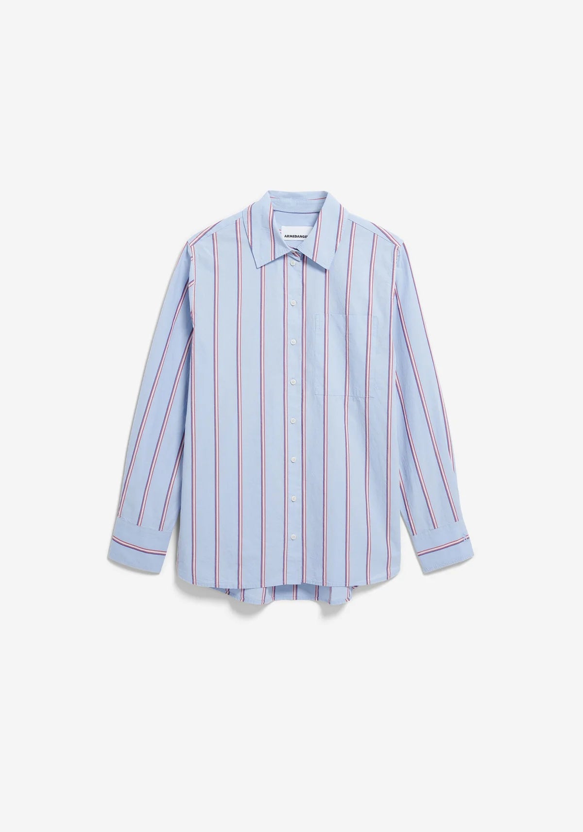 ArmedAngels - Stripe Loose Shirt Blouse in Morning Sky-Mars Red