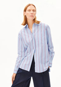 ArmedAngels - Stripe Loose Shirt Blouse in Morning Sky-Mars Red