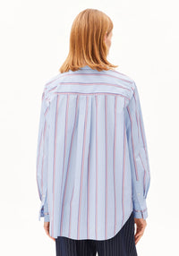 ArmedAngels - Stripe Loose Shirt Blouse in Morning Sky-Mars Red