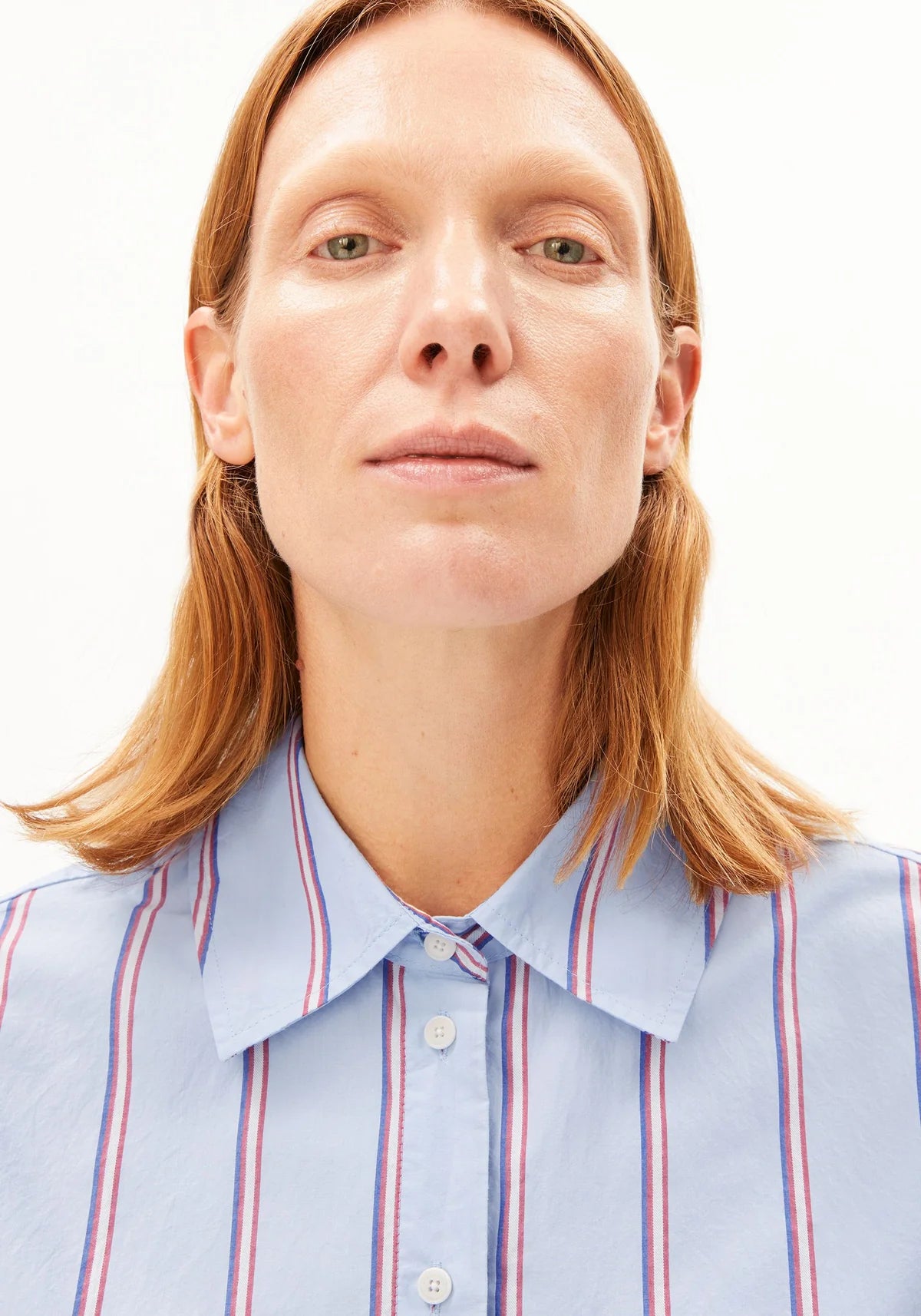 ArmedAngels - Stripe Loose Shirt Blouse in Morning Sky-Mars Red