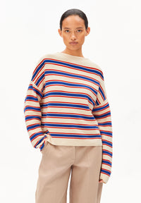 ArmedAngels - Merinaa Stripes Knit Sweater in Oatmilk-Mars Red-Dynamo Blue