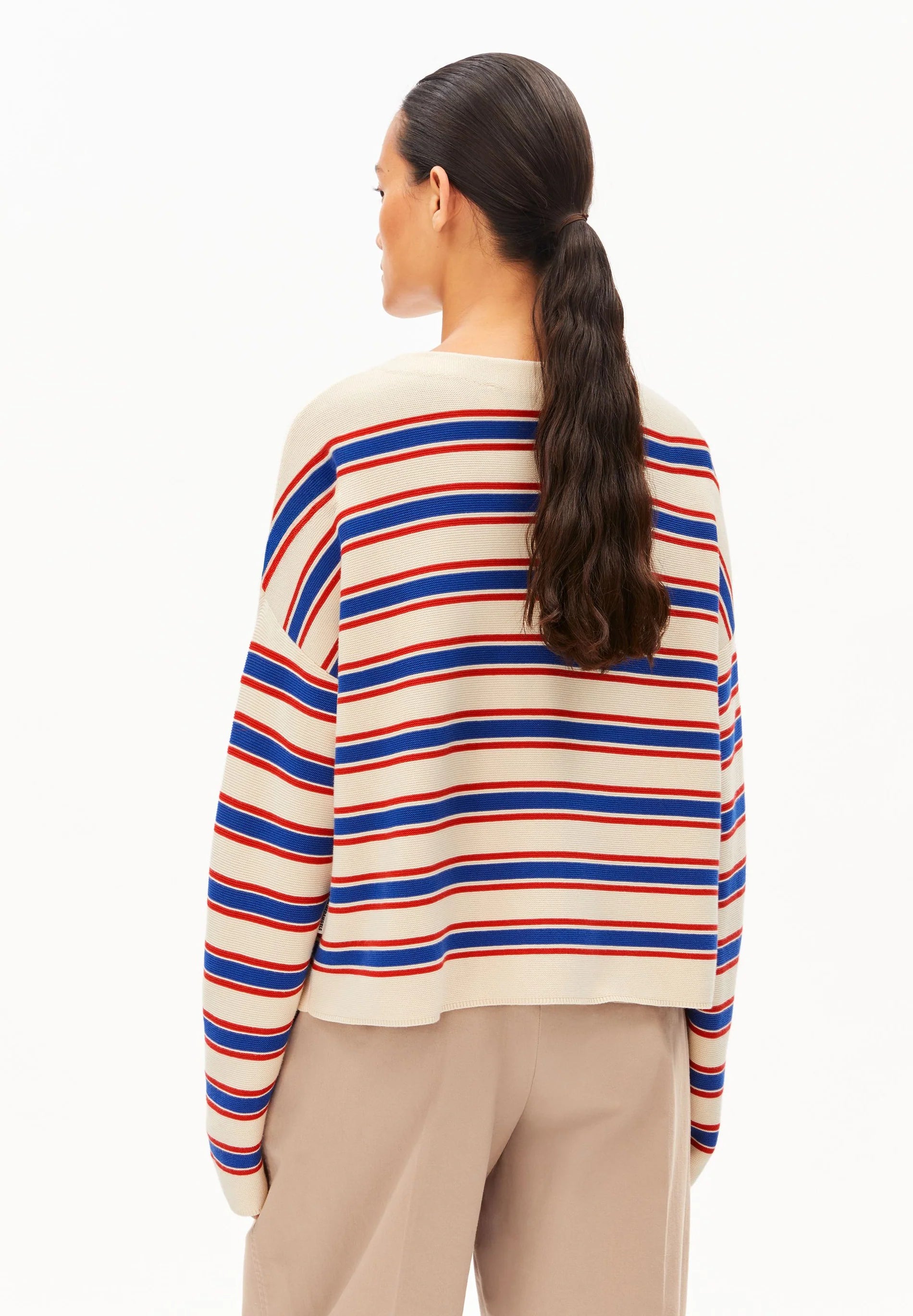 ArmedAngels - Merinaa Stripes Knit Sweater in Oatmilk-Mars Red-Dynamo Blue