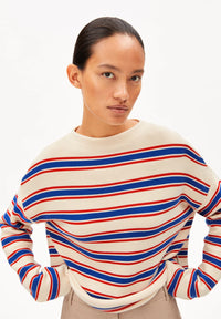 ArmedAngels - Merinaa Stripes Knit Sweater in Oatmilk-Mars Red-Dynamo Blue