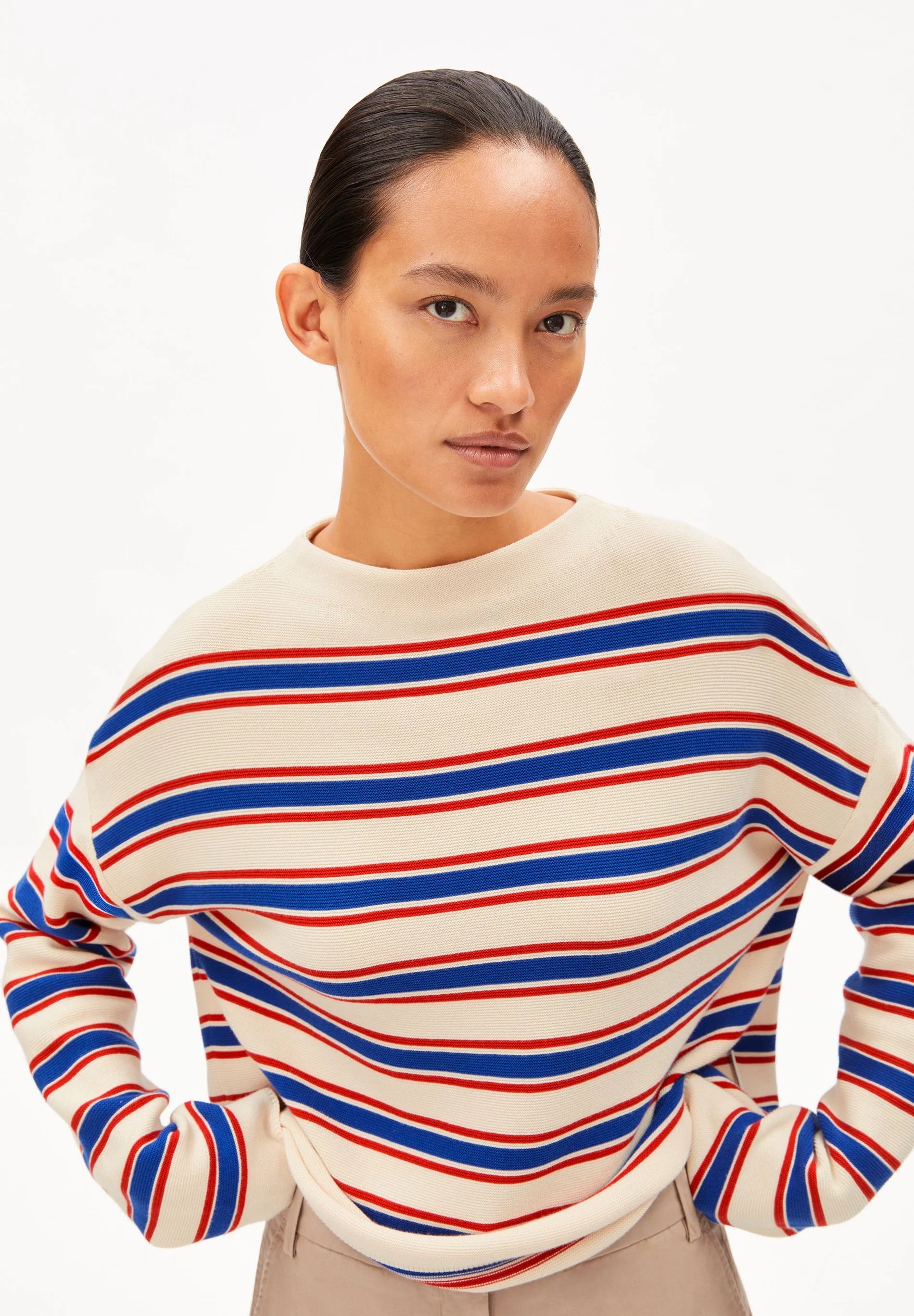 ArmedAngels - Merinaa Stripes Knit Sweater in Oatmilk-Mars Red-Dynamo Blue