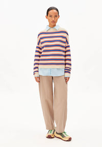 ArmedAngels - Merinaa Stripes Knit Sweater in Oatmilk-Mars Red-Dynamo Blue