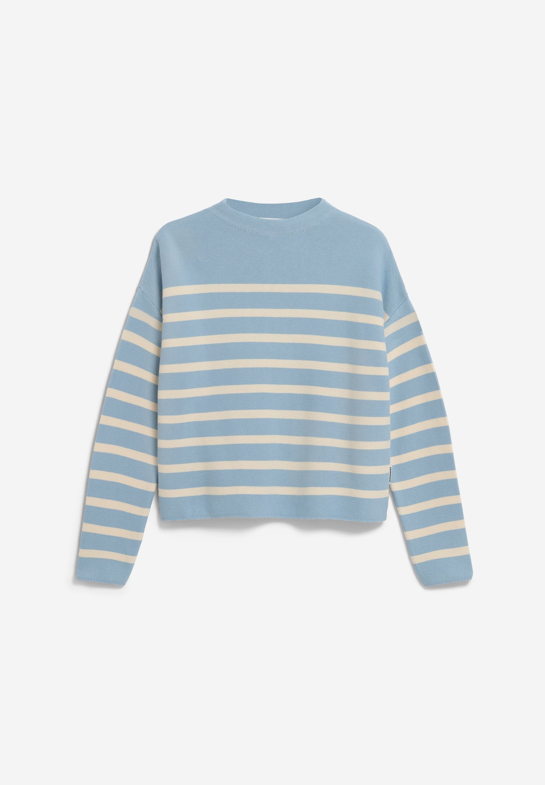 ArmedAngels - Merinaa Stripes Knit Sweater in Blue Glow-Oatmilk