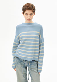 ArmedAngels - Merinaa Stripes Knit Sweater in Blue Glow-Oatmilk