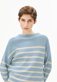 ArmedAngels - Merinaa Stripes Knit Sweater in Blue Glow-Oatmilk