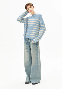 ArmedAngels - Merinaa Stripes Knit Sweater in Blue Glow-Oatmilk