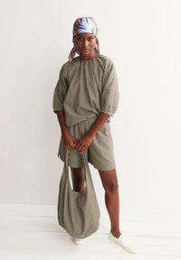 ArmedAngels - Vichy Seersucker Blouse in Foam-Dried Palm