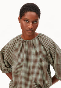 ArmedAngels - Vichy Seersucker Blouse in Foam-Dried Palm