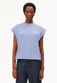 ArmedAngels - Slub Jersey Stripe T-Shirt in Oatmilk-Dynamo Blue