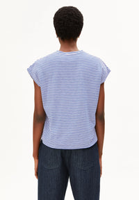 ArmedAngels - Slub Jersey Stripe T-Shirt in Oatmilk-Dynamo Blue