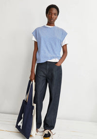 ArmedAngels - Slub Jersey Stripe T-Shirt in Oatmilk-Dynamo Blue