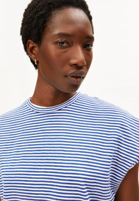 ArmedAngels - Slub Jersey Stripe T-Shirt in Oatmilk-Dynamo Blue