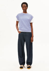 ArmedAngels - Slub Jersey Stripe T-Shirt in Oatmilk-Dynamo Blue