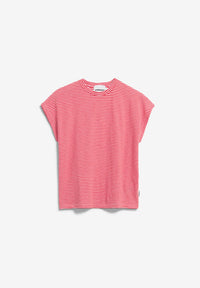 ArmedAngels - Slub Jersey Stripe T-Shirt in Pink Mist-Mars Red