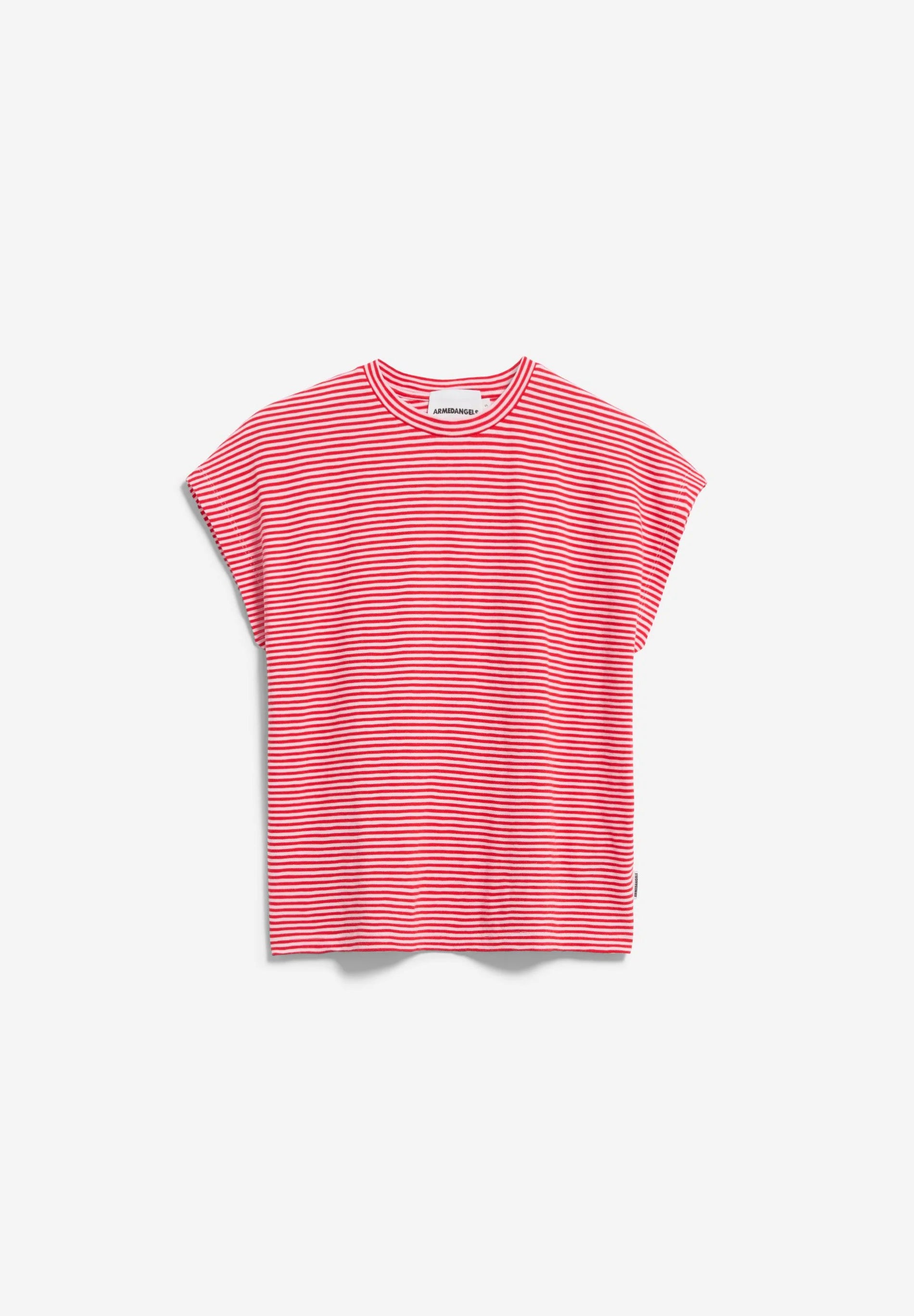 ArmedAngels - Slub Jersey Stripe T-Shirt in Pink Mist-Mars Red