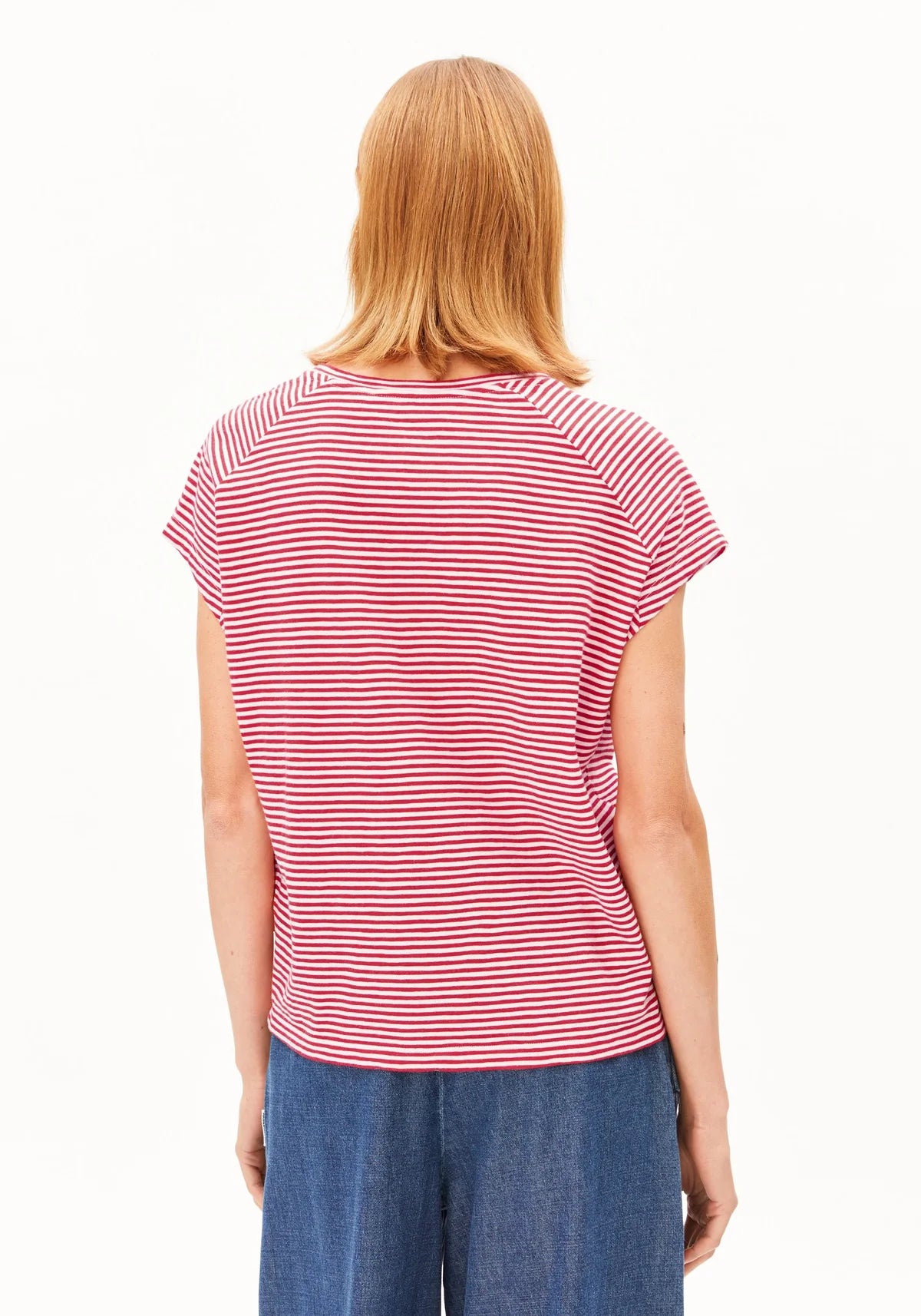 ArmedAngels - Slub Jersey Stripe T-Shirt in Pink Mist-Mars Red