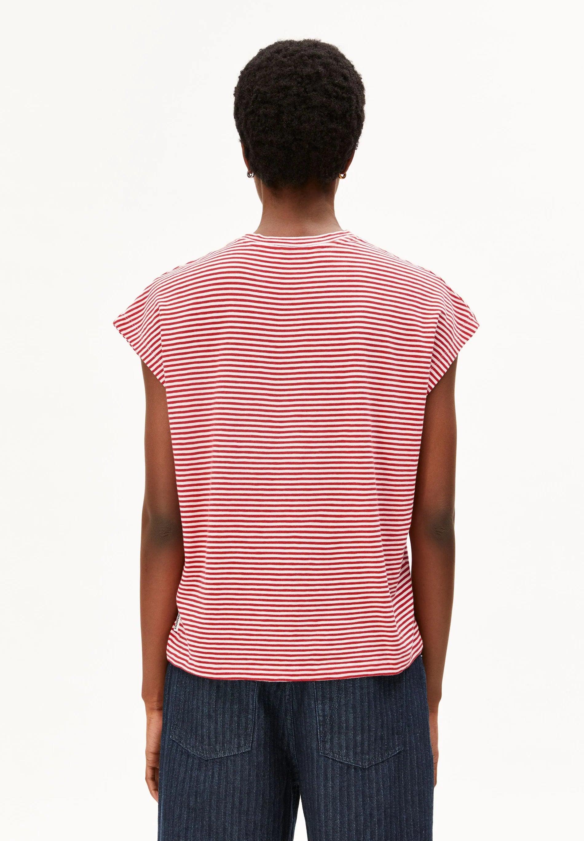 ArmedAngels - Slub Jersey Stripe T-Shirt in Pink Mist-Mars Red