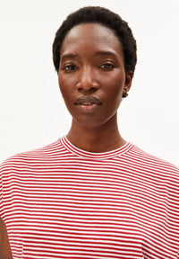 ArmedAngels - Slub Jersey Stripe T-Shirt in Pink Mist-Mars Red