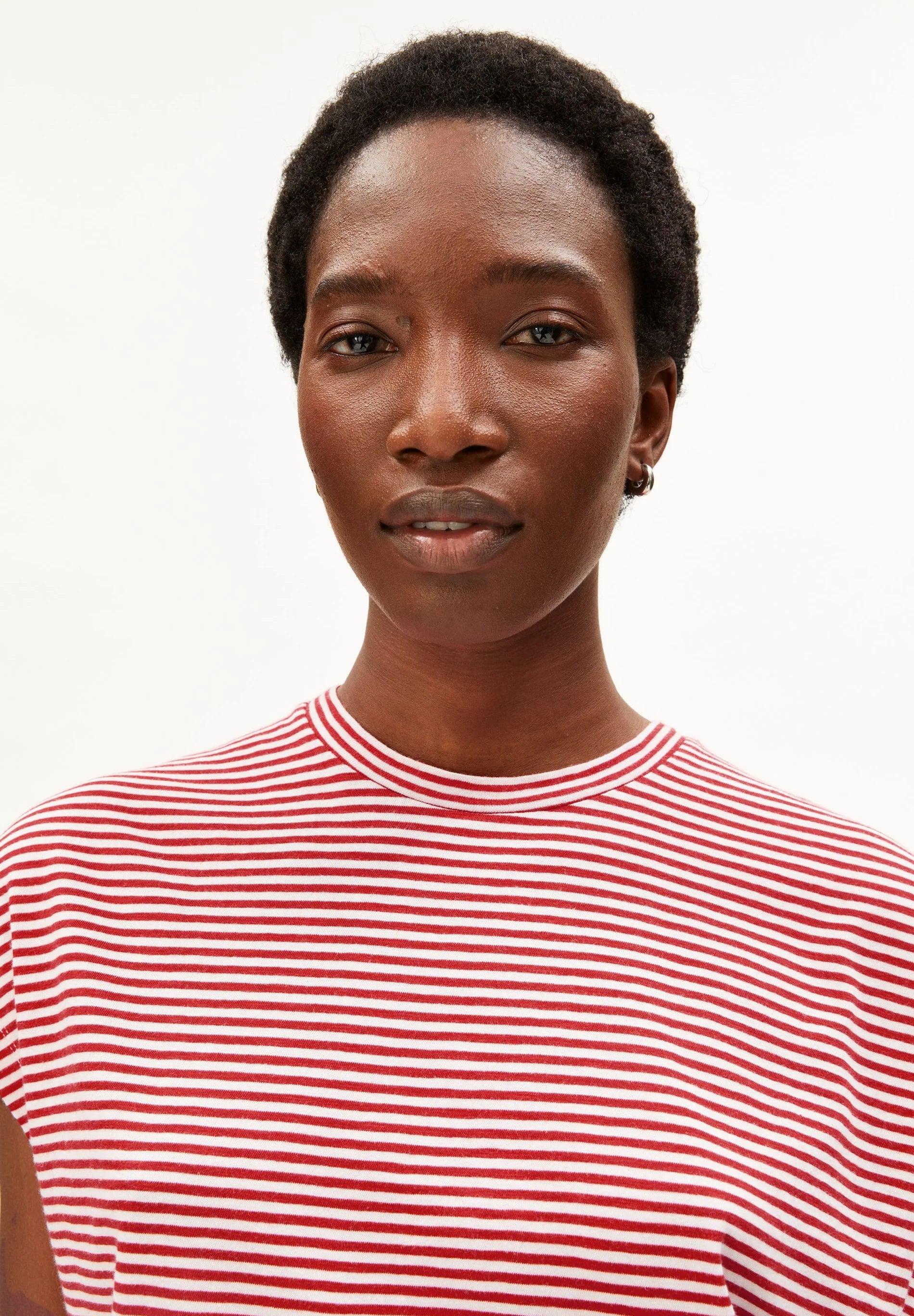 ArmedAngels - Slub Jersey Stripe T-Shirt in Pink Mist-Mars Red