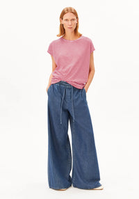 ArmedAngels - Slub Jersey Stripe T-Shirt in Pink Mist-Mars Red