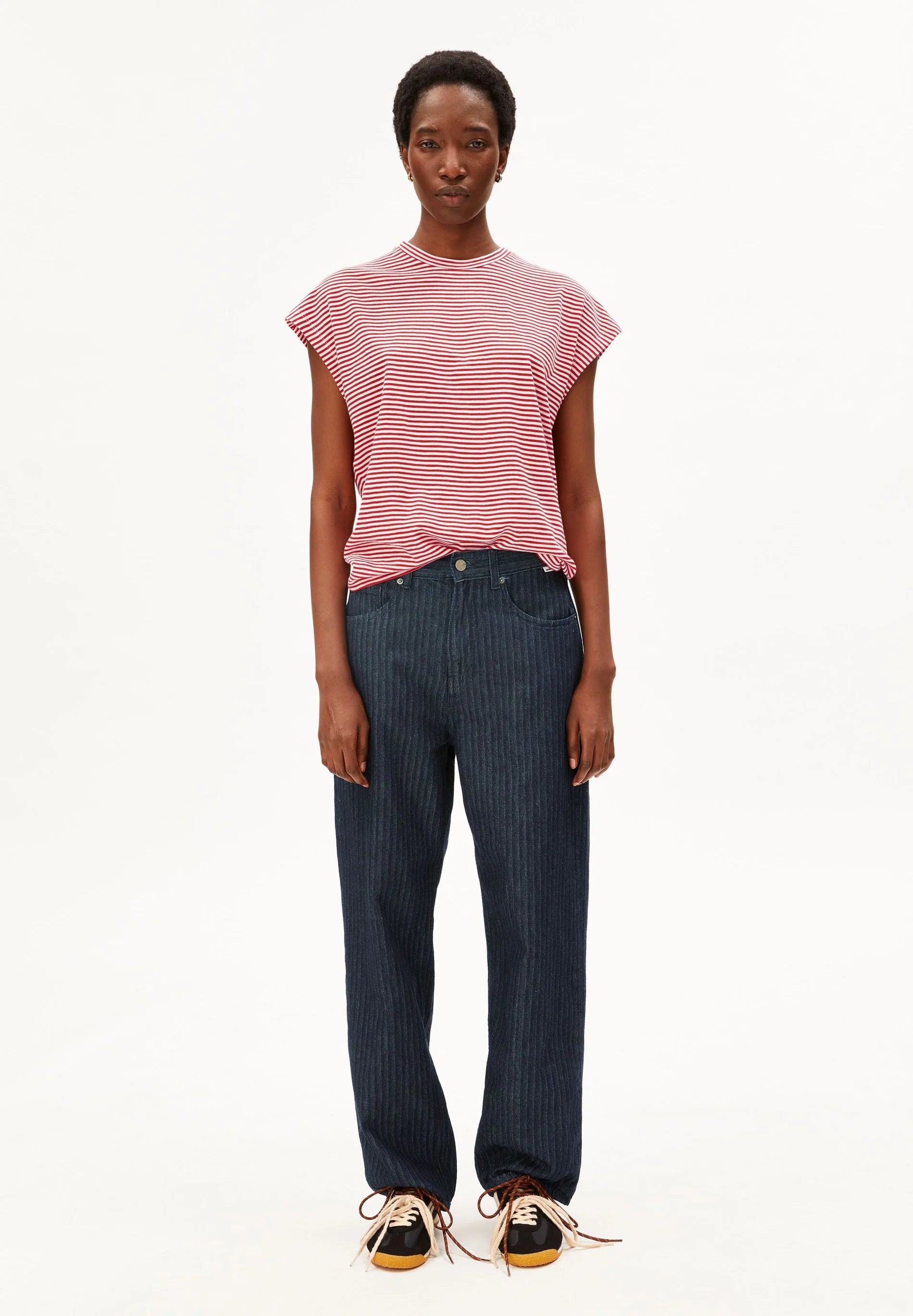 ArmedAngels - Slub Jersey Stripe T-Shirt in Pink Mist-Mars Red