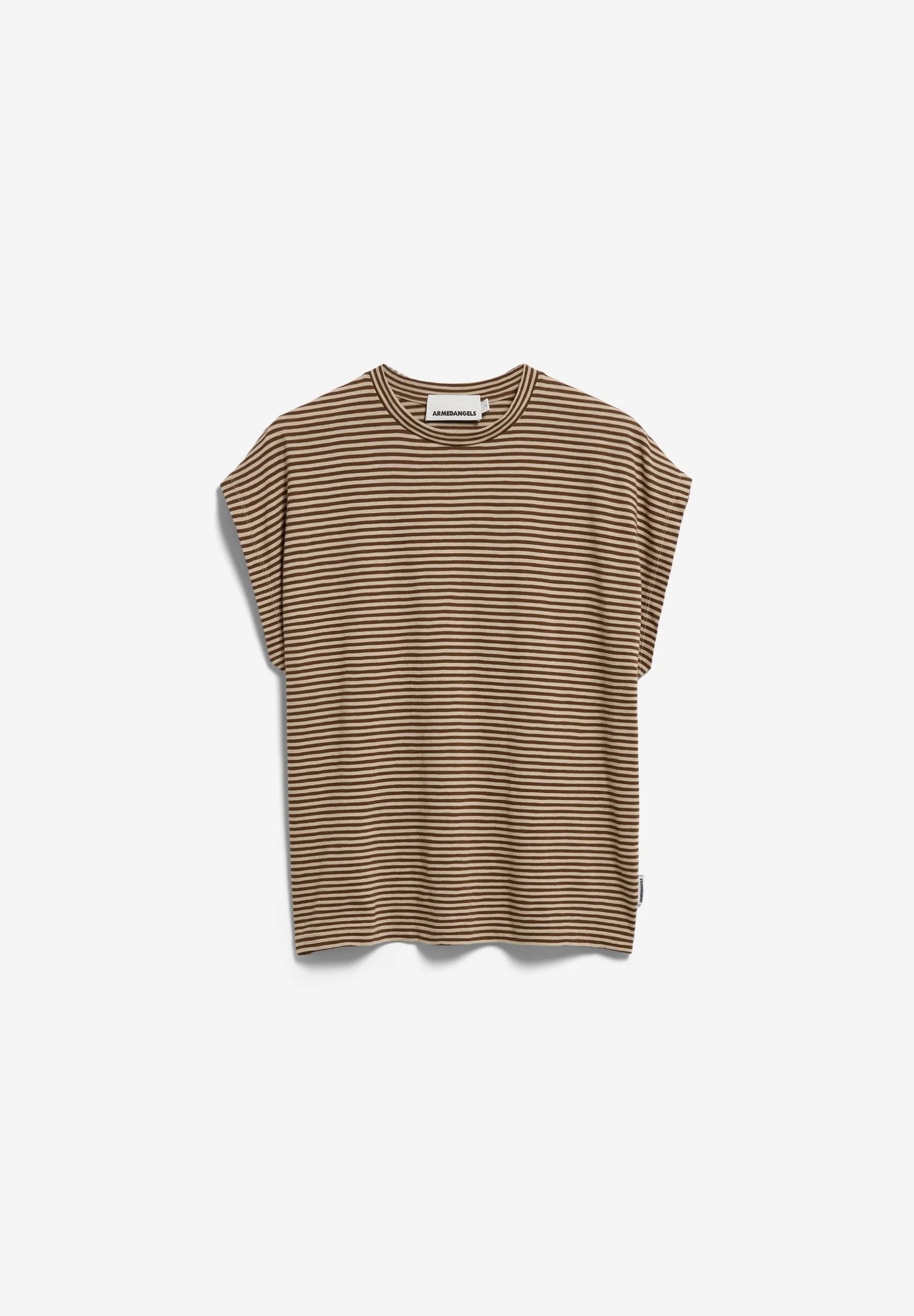 ArmedAngels - Slub Jersey Stripe T-Shirt in Sand Stone/Dried Palm