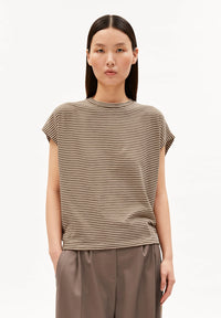 ArmedAngels - Slub Jersey Stripe T-Shirt in Sand Stone/Dried Palm