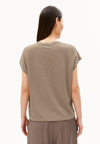 ArmedAngels - Slub Jersey Stripe T-Shirt in Sand Stone/Dried Palm
