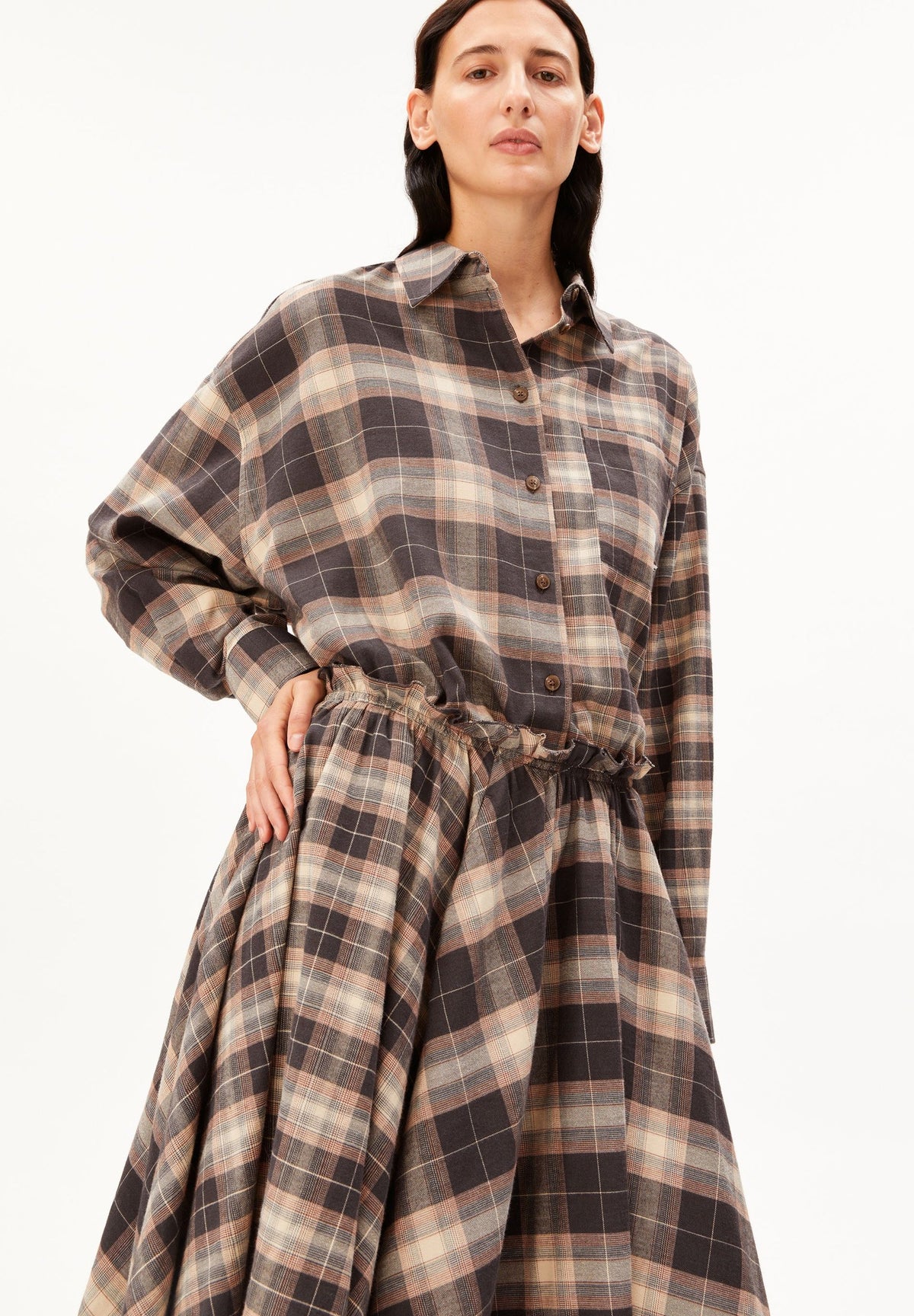 ArmedAngels - Nalaani Patched Check Blouse in Moonshadow/Sandstone