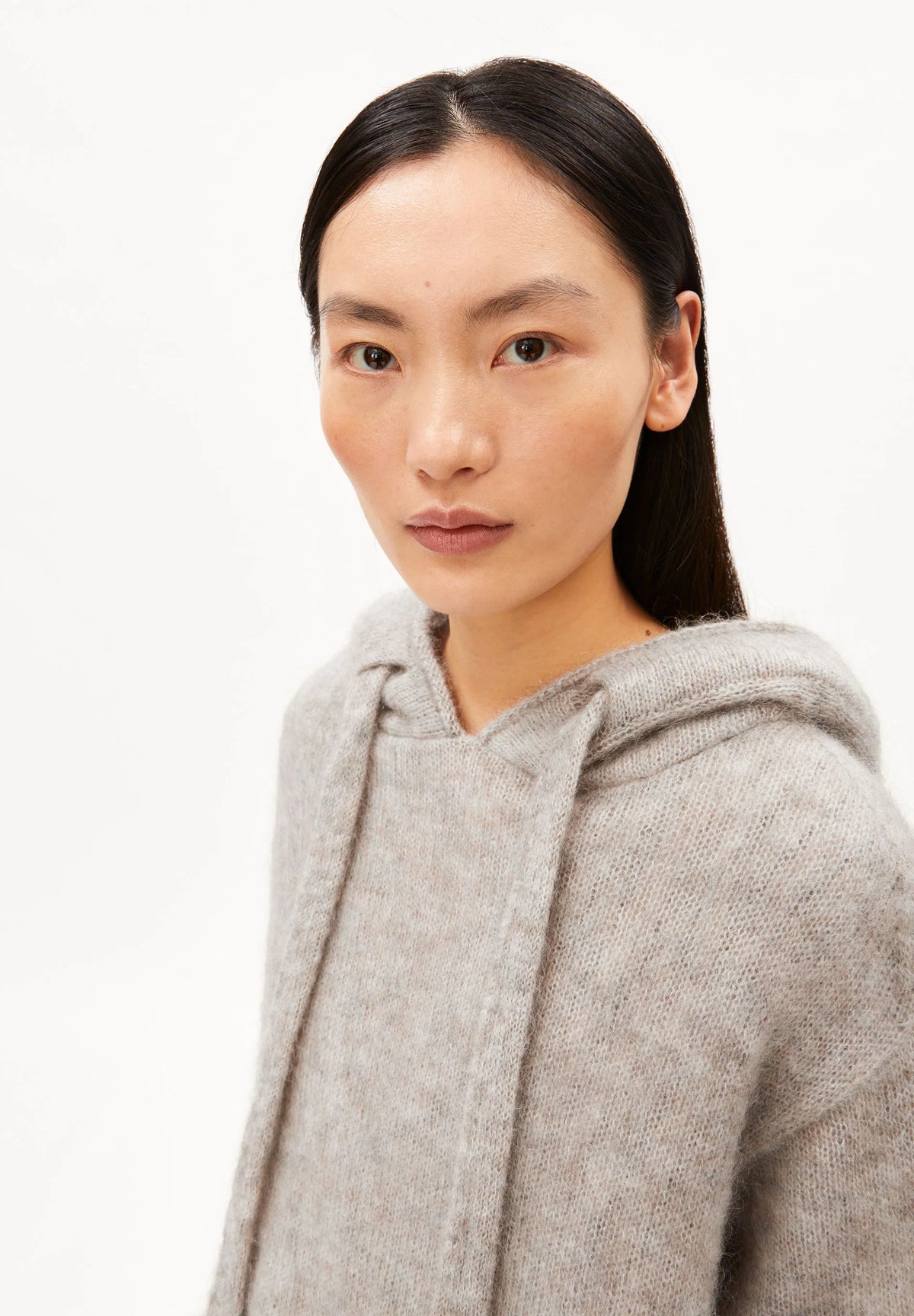 ArmedAngels - Mohair Blend Knit Hoodie in Honey Melange