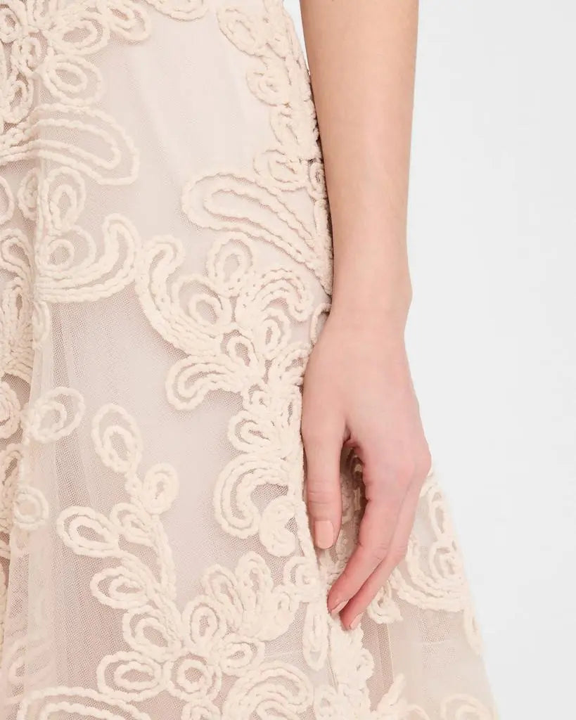 TERI JON - Macrame Embroidered Tulle Dress