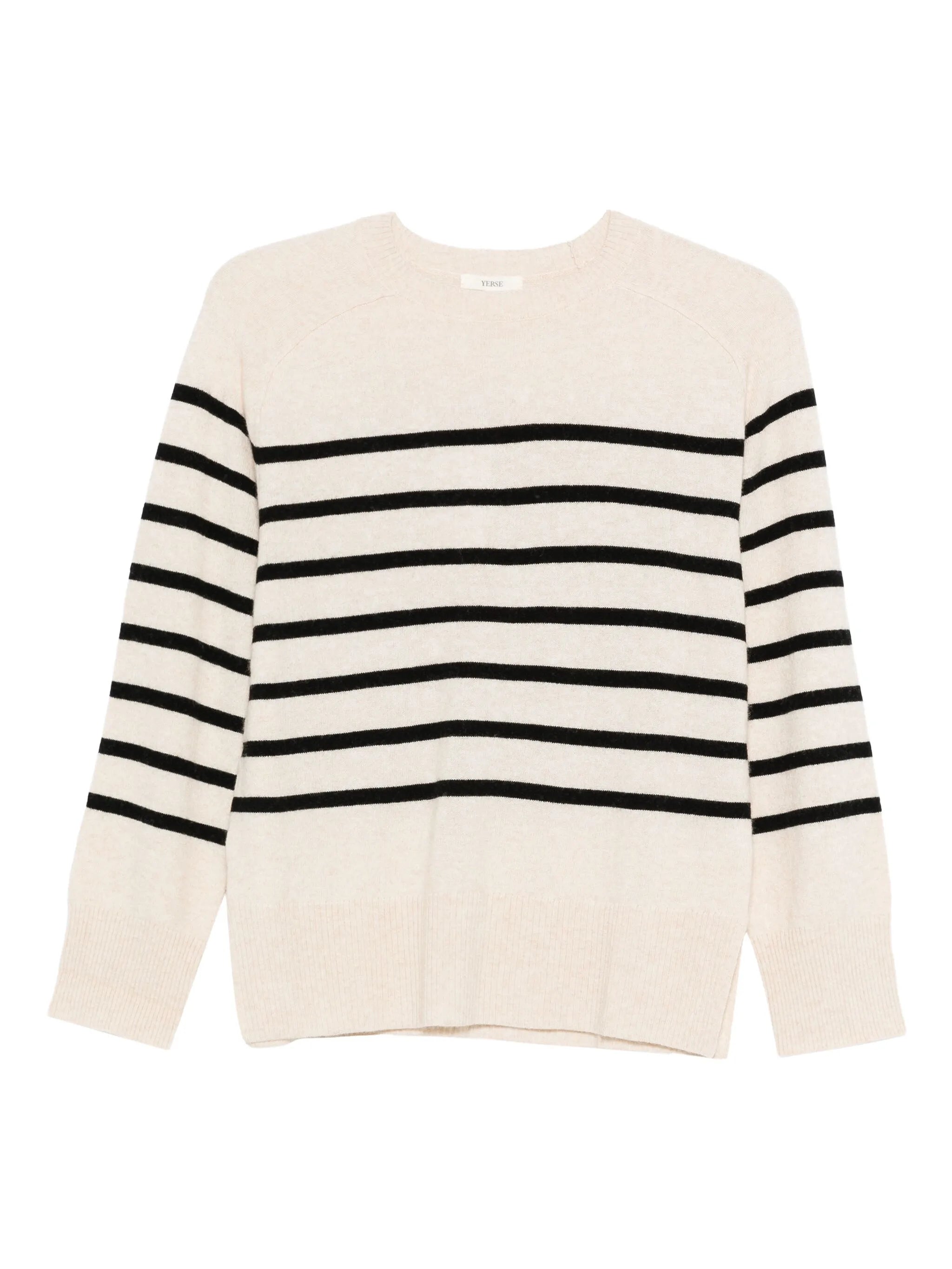 YERSE - Wool Blend Striped Sweater in Ecru/Black