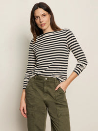 Sanctuary - Longsleeve Boatneck Tee in Light Oat/Black Stripe