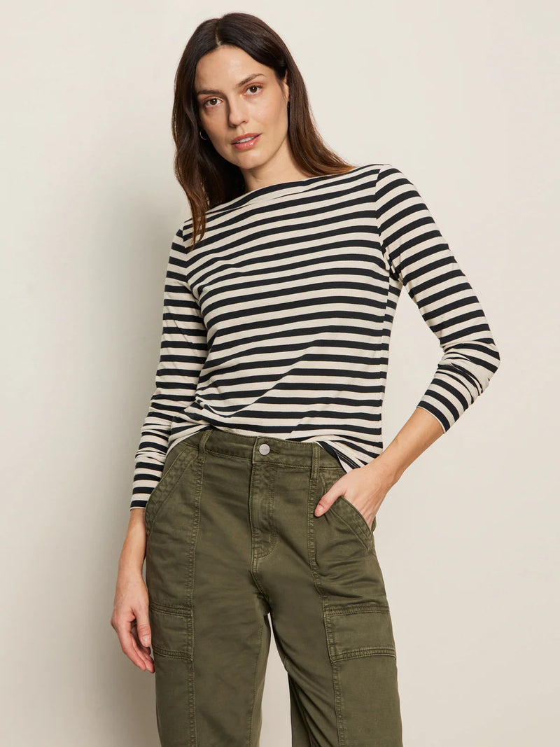 Sanctuary - Longsleeve Boatneck Tee in Light Oat/Black Stripe