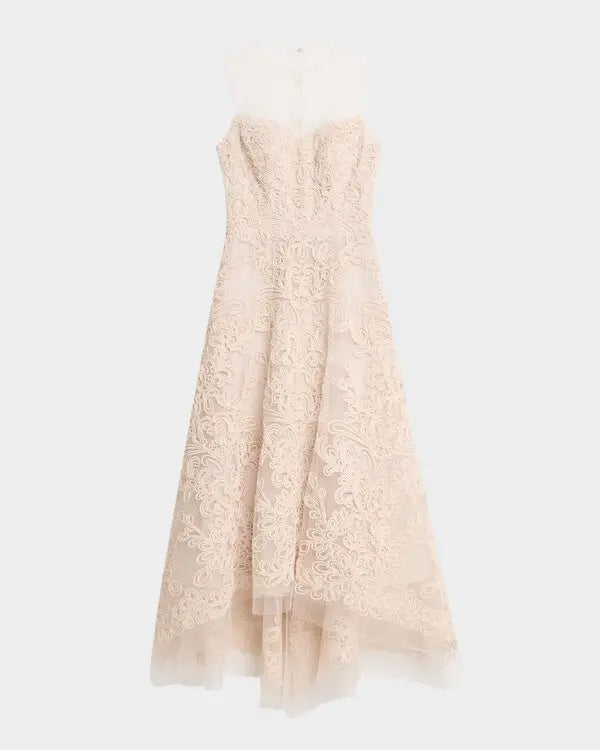TERI JON - Macrame Embroidered Tulle Dress