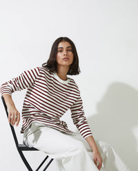 YERSE - Striped Sweatshirt with Buttons in Maroon