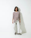 YERSE - Striped Sweatshirt with Buttons in Maroon