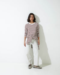 YERSE - Striped Sweatshirt with Buttons in Maroon