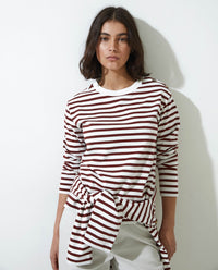 YERSE - Striped Sweatshirt with Buttons in Maroon