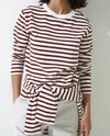 YERSE - Striped Sweatshirt with Buttons in Maroon