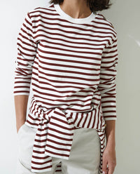 YERSE - Striped Sweatshirt with Buttons in Maroon