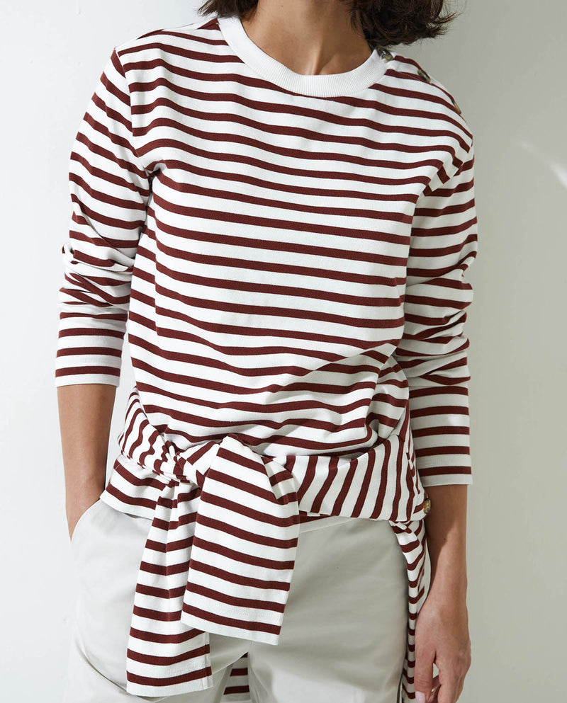 YERSE - Striped Sweatshirt with Buttons in Maroon