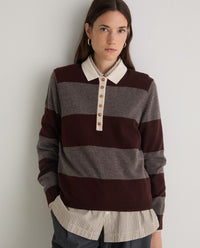 YERSE - Polo Neck Stripe Jumper in Marrón