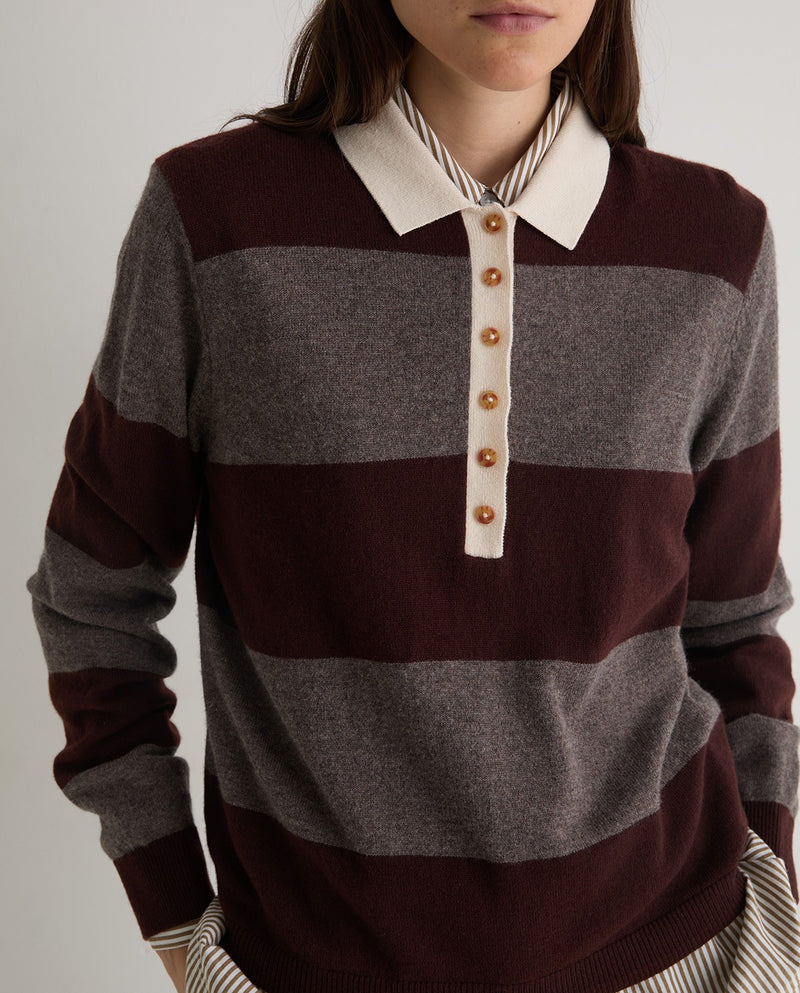 YERSE - Polo Neck Stripe Jumper in Marrón